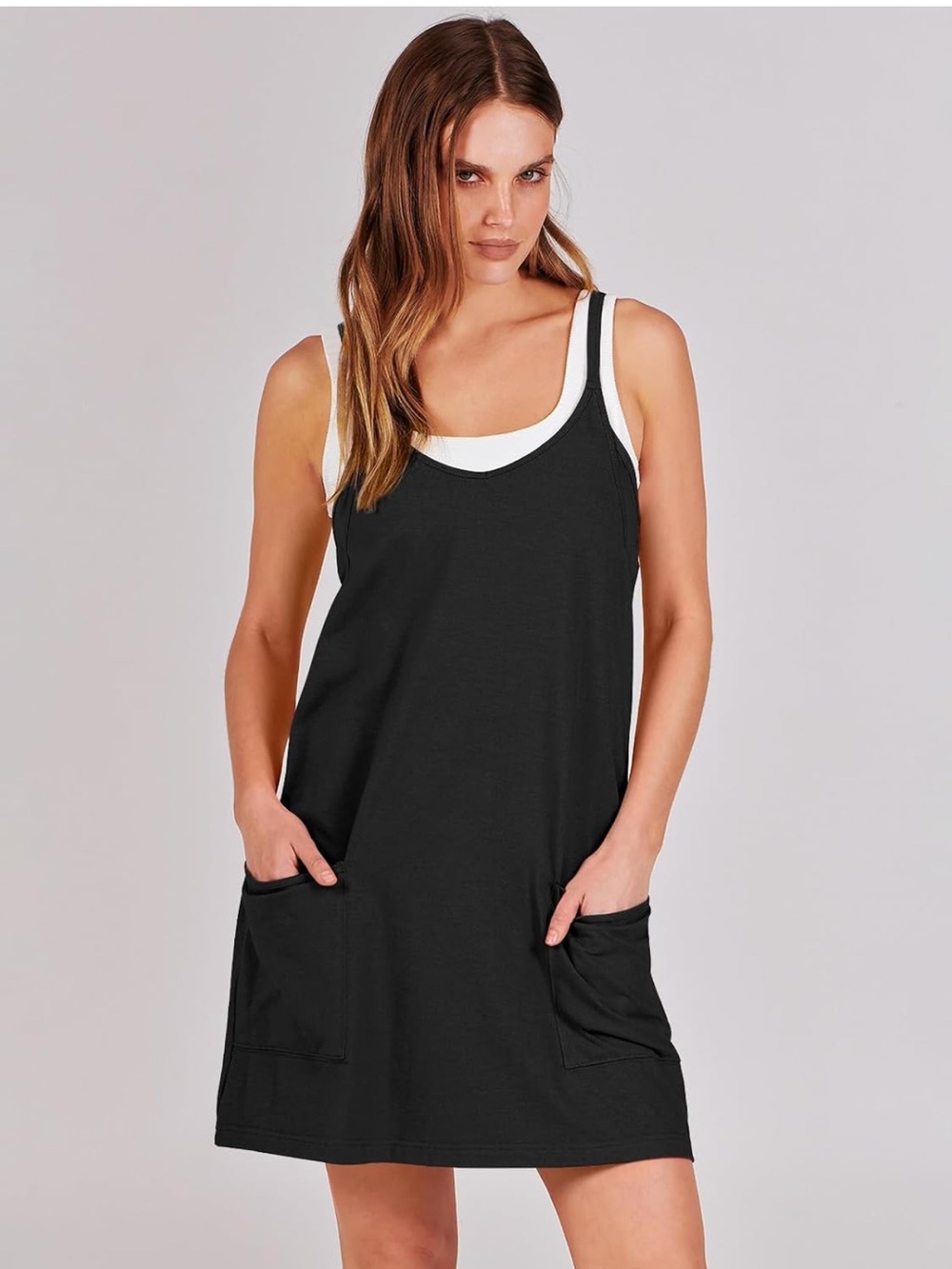 3 pack of Sleeveless Tank Slip Dress with Front Pockets and built in shape wear